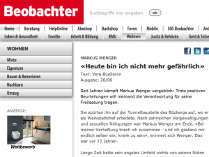 Vera Buellerion im Beobachter. Titel: "Heute bin ich nicht mehr gefährlich". Zumindest eine Frau in der Schweiz dürfte dies anders sehen...