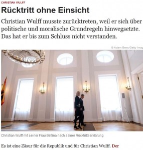 Bettina Wulff sss Die Schlagzeilen zum äußerst unrühmlichen unfreiwilligen (und uneinsichtigen) Abgang des Mannes von Bettina Wulff waren alles andere als schön. Auch die Art und Weise, wie ihr Mann sein Amt führte und wie sein Abgang stattfand, dürfte einiges dazu beigetragen haben, daß es in Deutschland viele Leute gab und gibt, die gerne Rotlicht-Gerüchte aufsaugten, welche über Bettina Wulff verbreitet wurden. (hier ein Bildschirmfotoausriß aus der linksliberalen "Die Zeit")