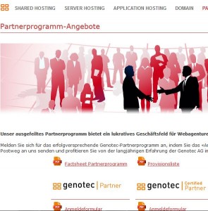 Genotec-Partner-Programm (Bildschirmfotoausriß: Genotec.ch): Man kann aufgrund der Erfahrungen mit Genotec nur warnen. Im Übrigen ist das Internet voll mit Horrorerfahrungen. Man muß nur mal "Genotec + Erfahrungen" oder "Genotec + Erfahrung" eingeben bei Google oder einer anderen Suchmaschine...