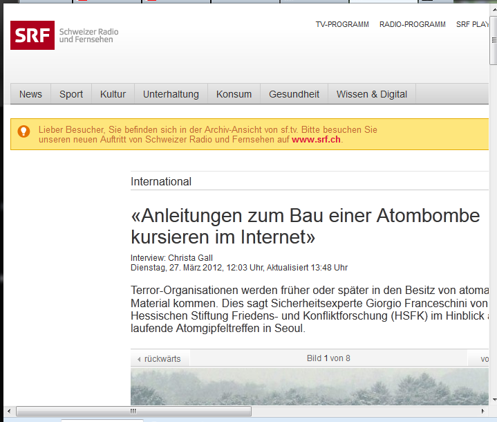 Nicht nur einfache Bombenbau-Anleitung für Rohrbombe & Co im Netz: Sogar Anleitungen für den Bau einer Atombombe gibt es im Internet zu haben, berichtet das Schweizer Staatsfernsehen SRF.