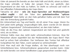 In diesem Beitrag über die Kapo Bern fehlen einfach die Leerzeilen. Zum Kotzen. WordPress 3.5 kann man in die Tonne werfen.