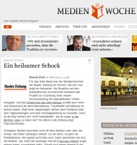 Eine interessante Analytik von Ronnie Grob zum Besitzerwechsel bei der Basler Zeitung, geäußert in der Medienwoche 2011 (Bildschirmfoto)