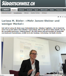 Larissa M. Bieler, die erste Frau in der Leitung einer bündner Zeitung ist offenkundig männerfeindlich eingestellt (Bildschirmfotoausriß: Südostschweiz-Konzern)