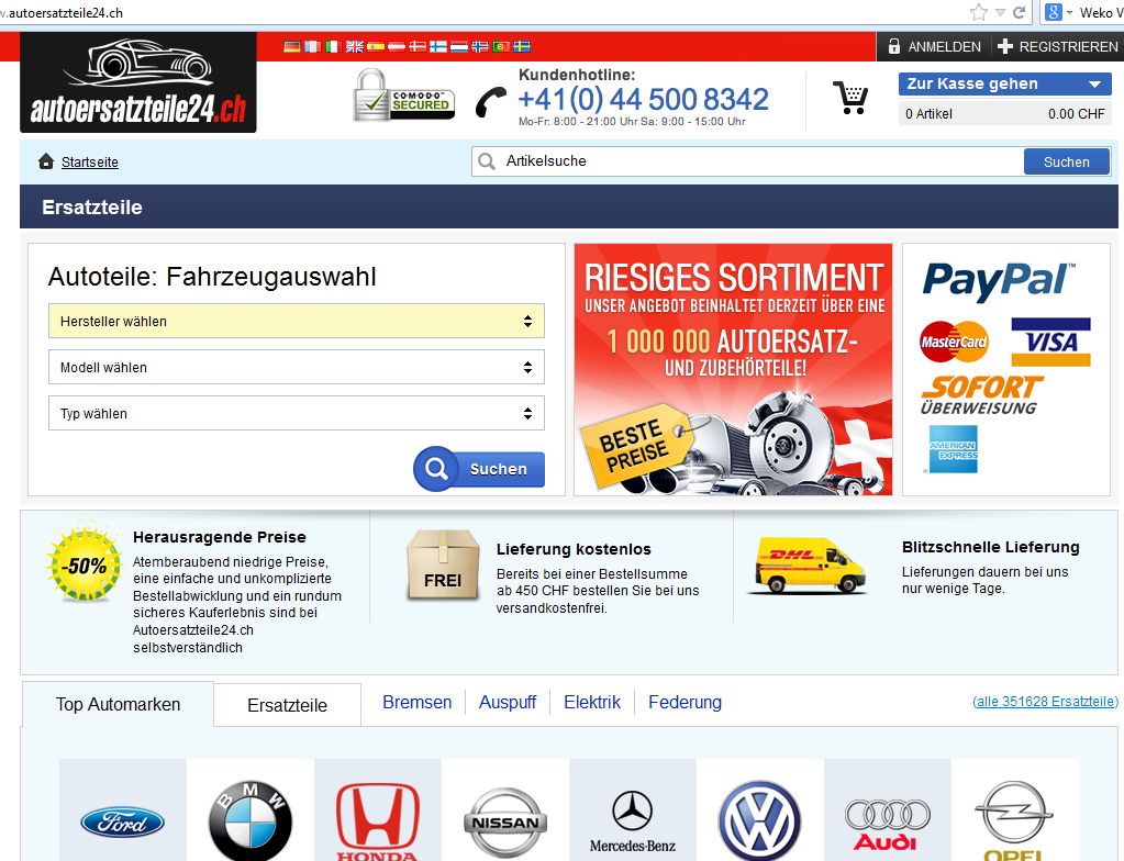 Hinter Autoersatzteile24.ch steht ein innovativer Anbieter aus Berlin. Man sieht es auf den ersten Blick nicht (Bildschirmfotoausriß: www.Autoersatzteile24.ch)