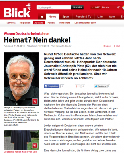 Christoph Plate: Wirklich platt und dumm äußert sich eine beleidigte Leberwurst und zieht über ein Land her, in welchem er sich nicht angenommen genug fühlte ... (Bildschirmfotoausriß: Blick.ch)