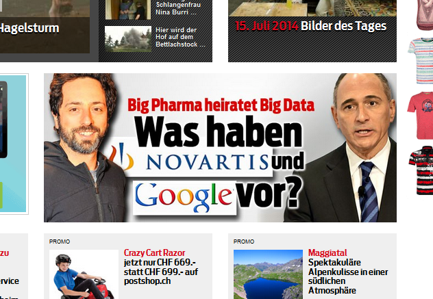 Bildschirmfoto: "Hochzeit" zwischen Google und Novartis (Blick.ch)