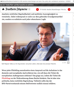 nicht mal die regierungsfreundliche FAZ ließ ein einziges gutes Haar an der Maischberger-Sendung mit Stegner, Köppel, Augstein, Henkel und dem Umfragemenschen von einer Umfrageagentur (Bildschirmfotoausriß: FAZ)